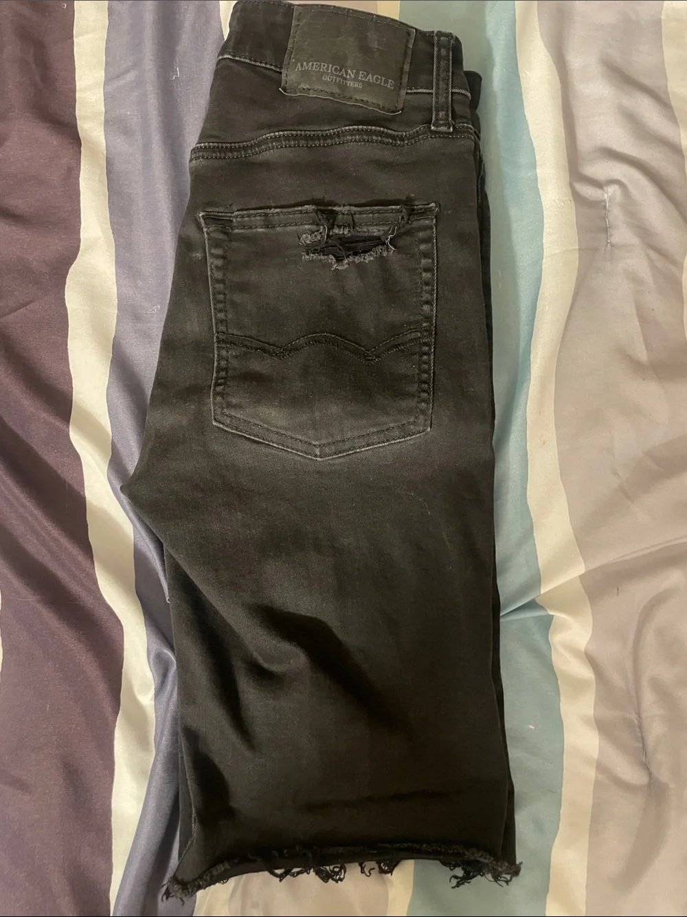 American Eagle Black Frayed Hem Denim Shorts